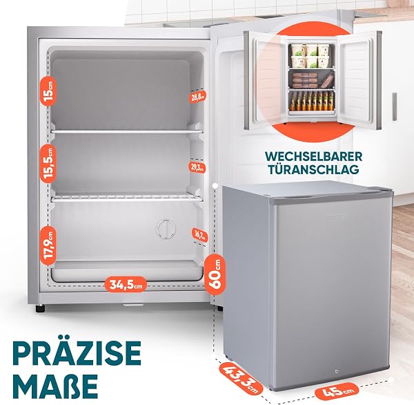Stillstern Mini Gefrierschrank (42L) -18°C, Eiswürfelschale, Schloss, Türanschlag wechselbar, 4-Sterne Tiefkühlschrank für Camping/Büro Gefriertruhe Klein Gefrierschrank Klein Tiefkühltruhe Silber - 4