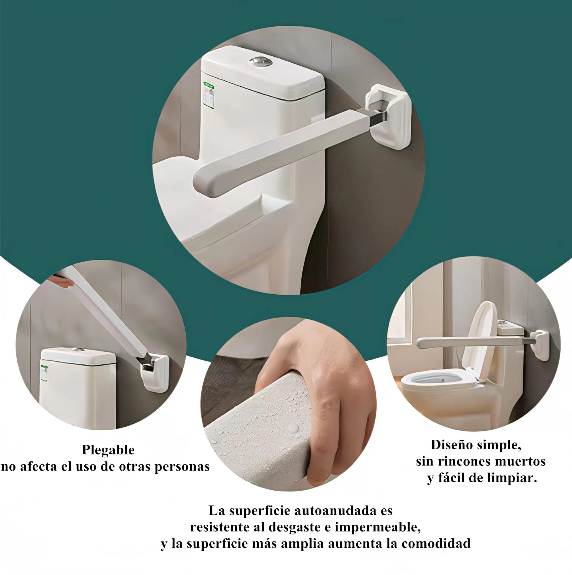 Huapa Barra de Apoyo para Inodoro Plegable y Abatible - WC Minusválidos, Seguridad Baño Sujeción Pared para Personas Mayores