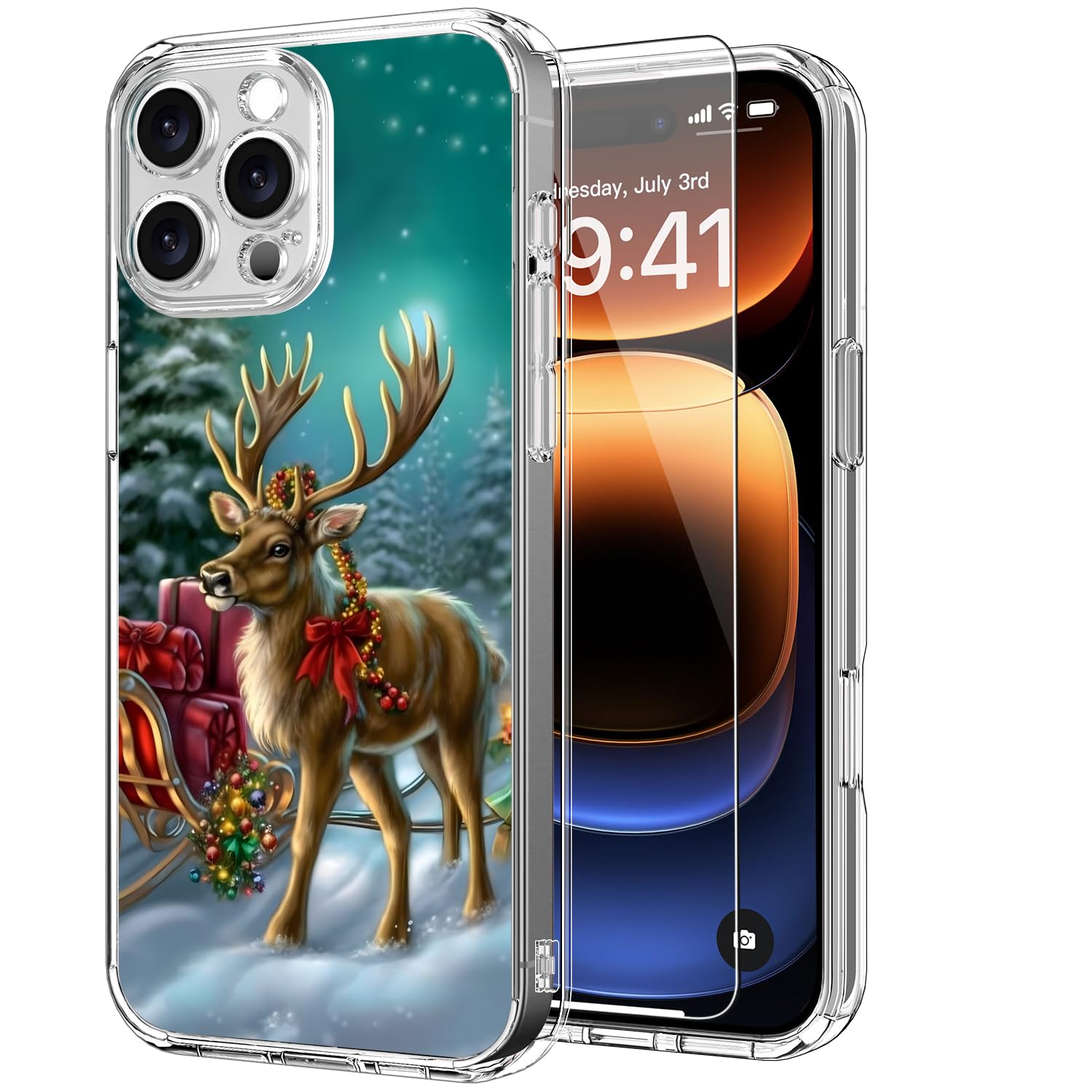 ICEDIO Christmas Phone Case for iPhone 16 Pro Max with Screen Protector - Fashionable Trendy Designs - Clear Acrylic Shockproof Protective Cover 6.9"