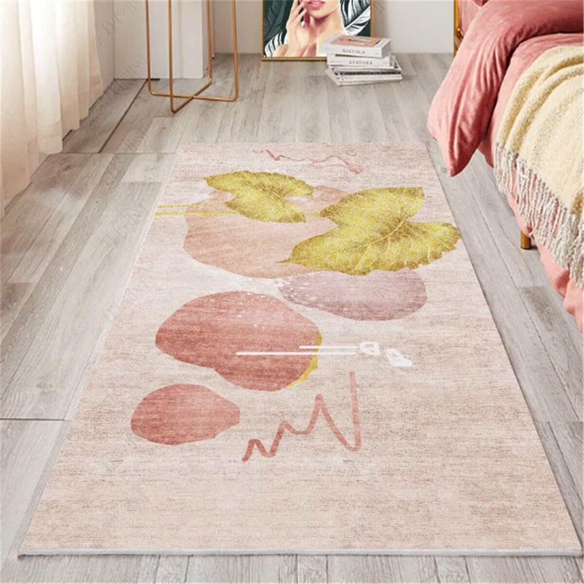 Tapis chambre enfants 100x200cm rose jaune pour chevet