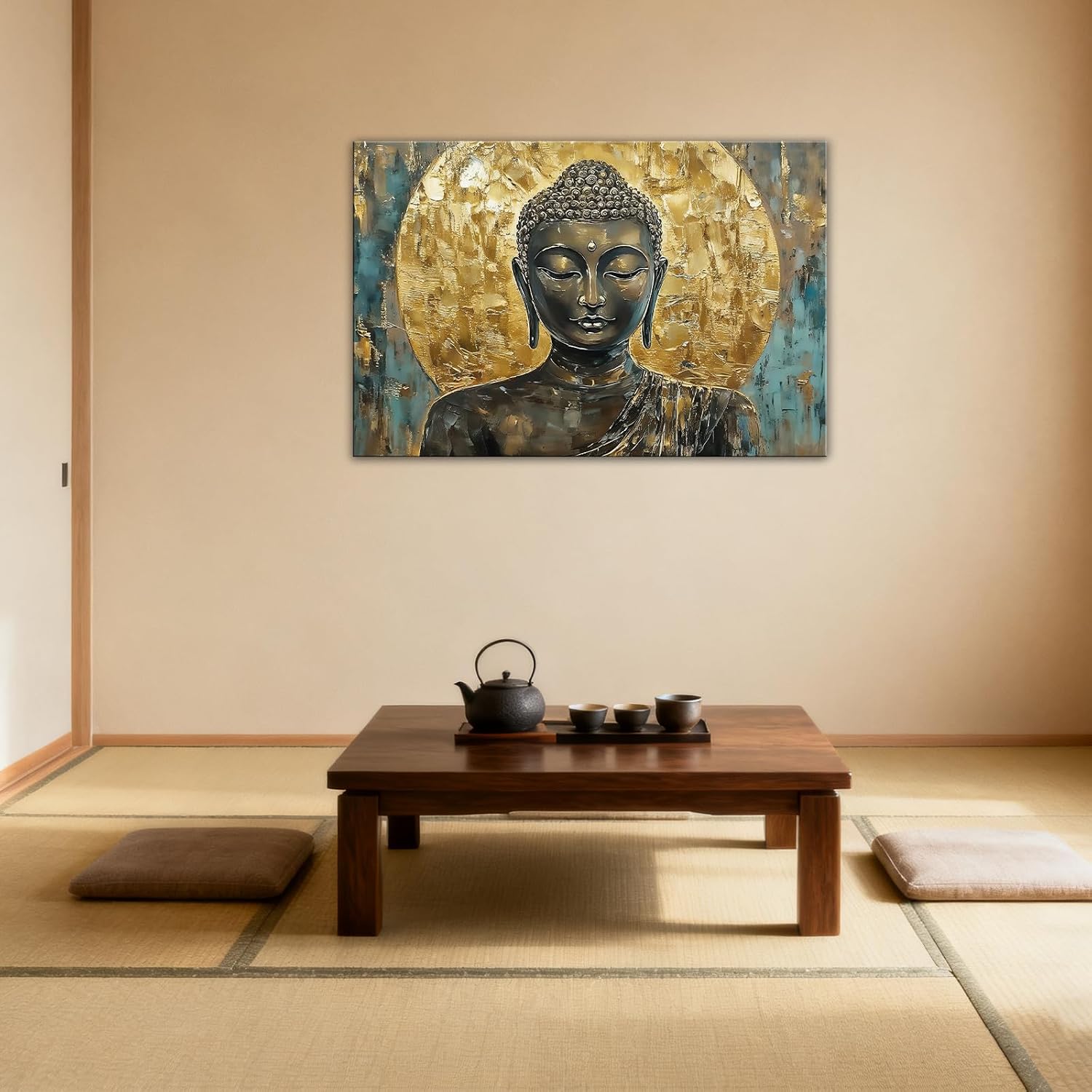 GLOKAKA Golden Buddha Canvas Wall Art, Zen Buddhism Spiritual Painting, Religious Artwork for Meditation Room Yoga Space Decor(Artwork-3,28"x42")