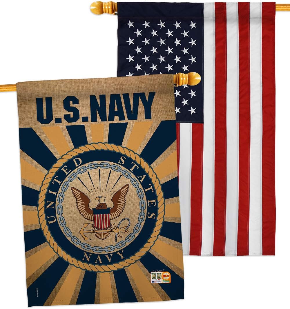 Navy House Flag - Pack Armed Forces USN Seabee United State American Military Veteran Retire Official USA Embroidery - Decoration Banner Small Garden Yard Gift Double-Sided Made In 28 X 40