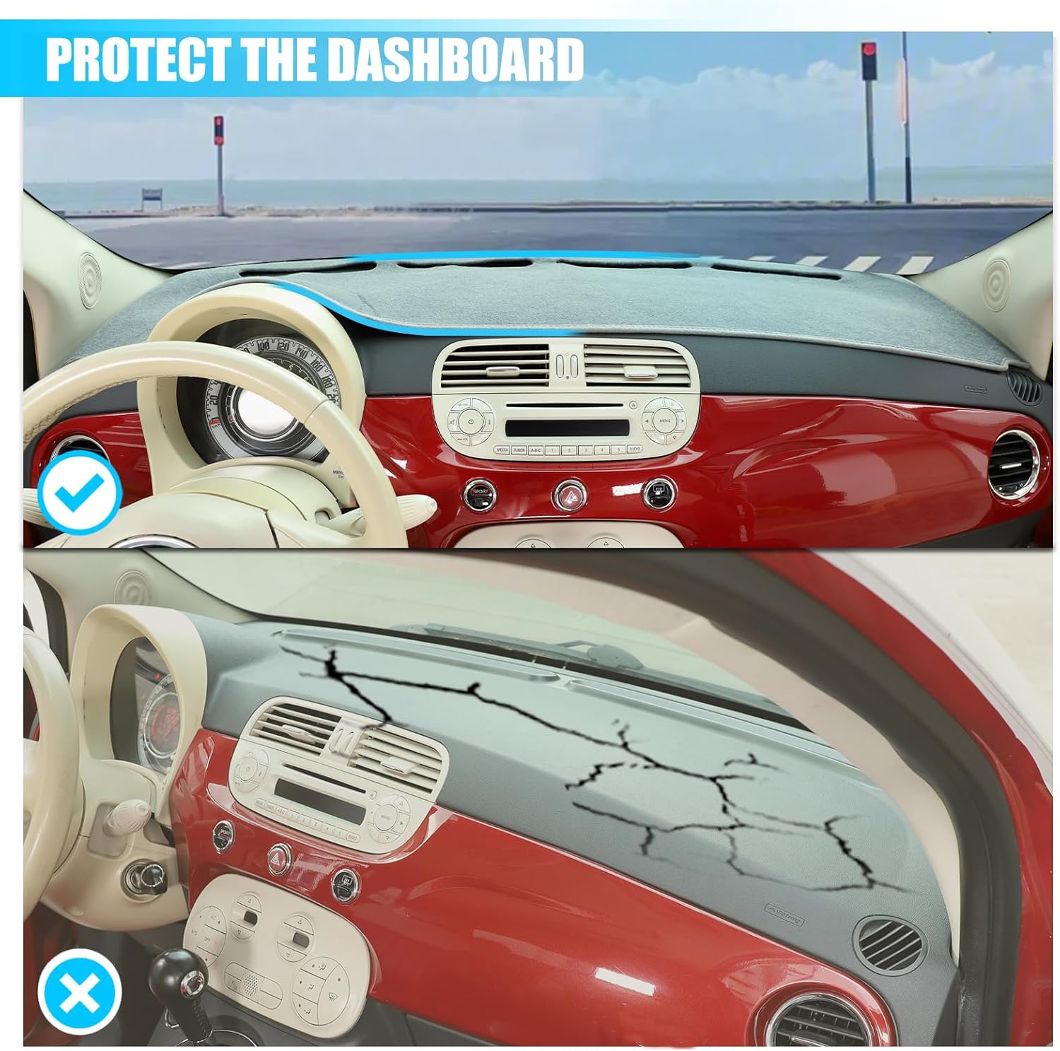 LLKUANG Dash Cover Mat Dash Mat Compatible with Fiat 500 2008-2023 Polyester Car Dashboard Cover Sun Shade Pad Anti-Slip Dash Board Accessories Dashmat Cover Mat (Grey)