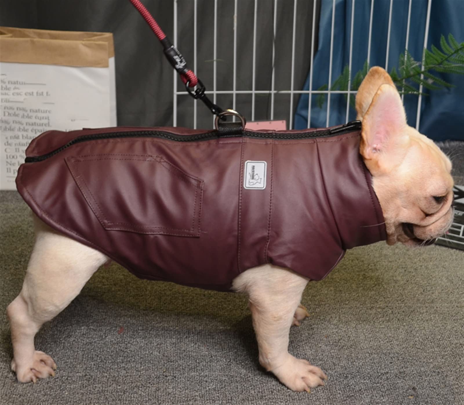 DHGTEP Small Medium Leather Dog Coat With Harness, Leather Dog Jacket Coat Warm Winter Dog Clothes Waterproof For French Bulldog (Color : Brown, Size : XXX-Large)