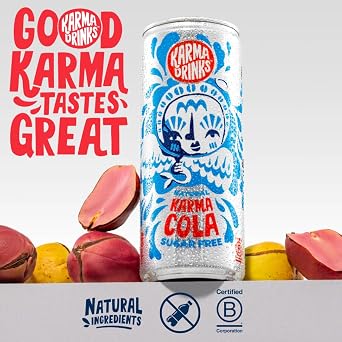Karma Drinks Sugar Free Karma Cola - 24 x 250ml Cans - Natural Fizzy Soft Drinks, Fairtrade, Organic & Vegan