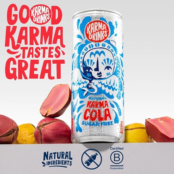 Karma Drinks Sugar Free Karma Cola - 24 x 250ml Cans - Natural Fizzy Soft Drinks, Fairtrade, Organic & Vegan