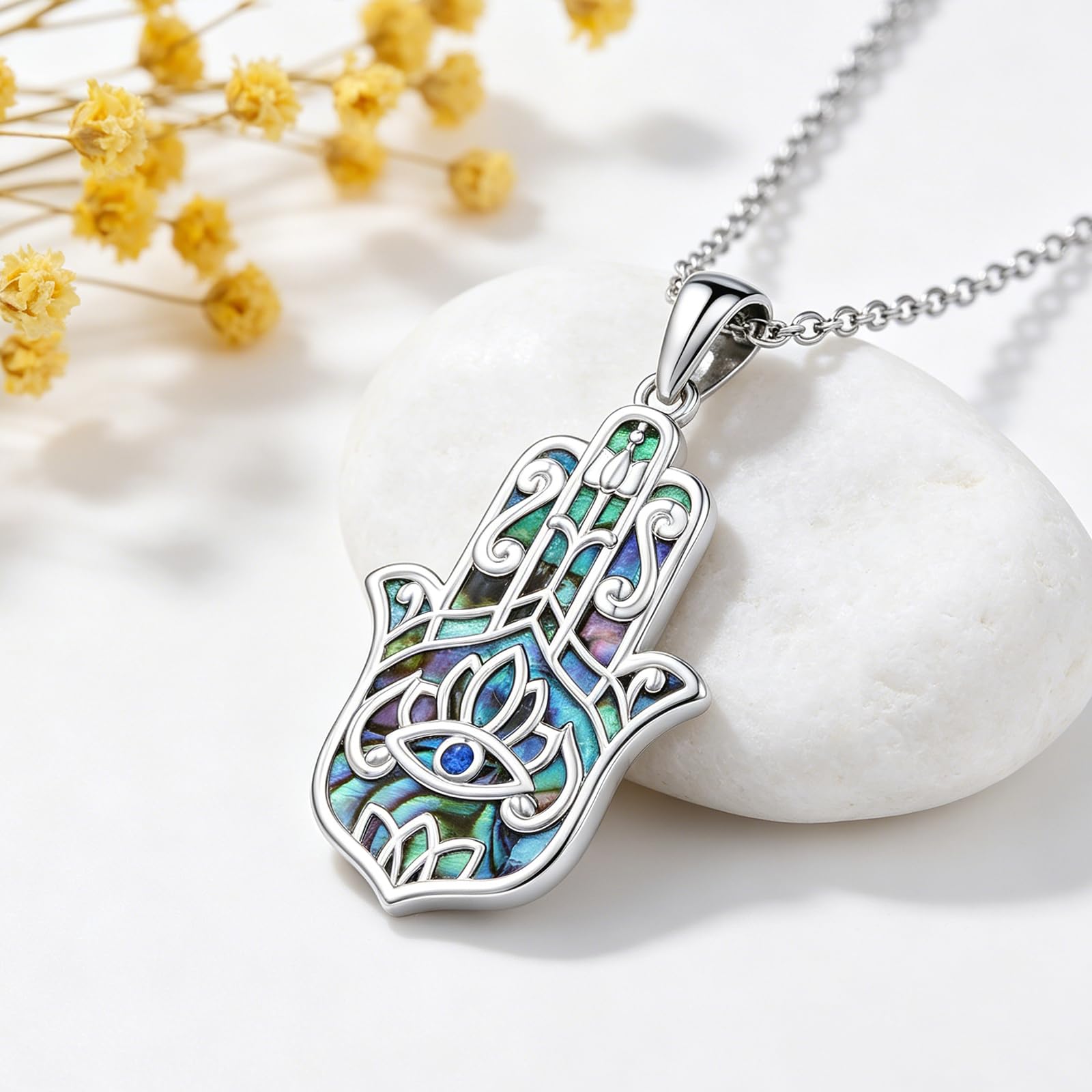 Łańcuszek na szyję Fatimy, srebro wysokiej próby 925, zawieszka na rękę Fatimy ze złym okiem, wysadzana cyrkonią i muszlą Abalone, amulet ochronny dla matek, żon i babć.