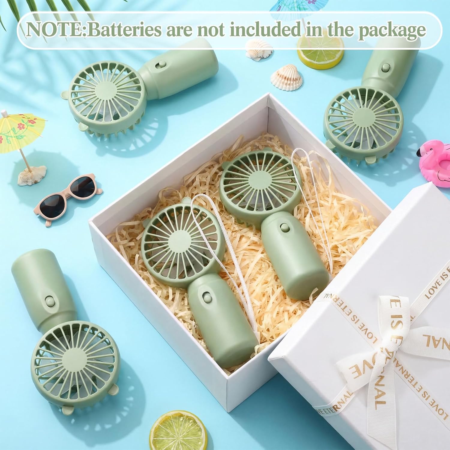 Glooglitter 16 Pcs Mini Portable Fans Bulk Handheld Battery Operated Fan with Lanyard, Cooling Lightweight Pocket Personal Fans for Wedding Birthday Summer Outdoor Travel Use (Sage Green)