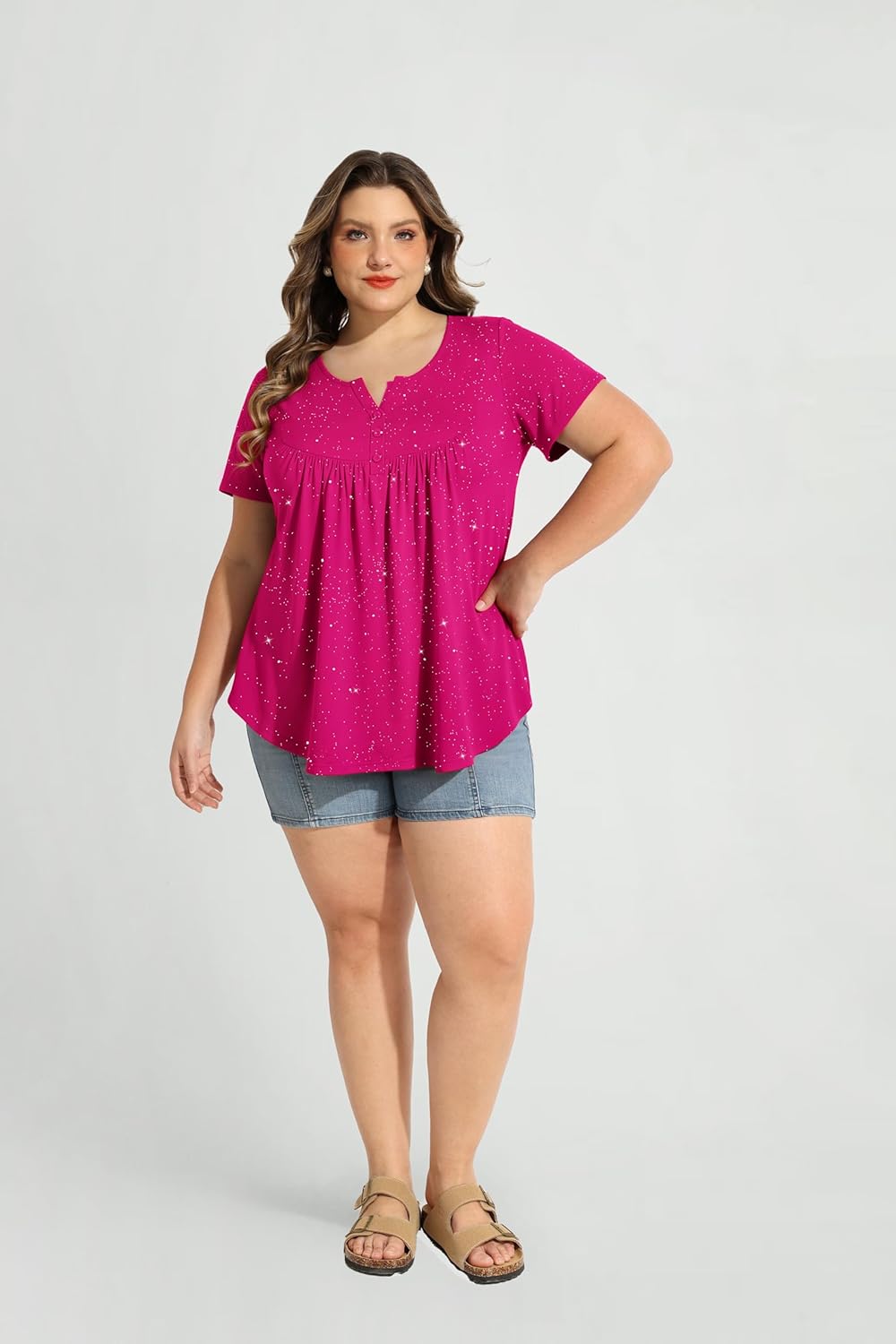 RITERA Women’s Plus Size Casual Tops V Round Neck Tshirts Blouse for Women Girls Basic Summer Black Tops Solid Color XL 5XL - Image 5