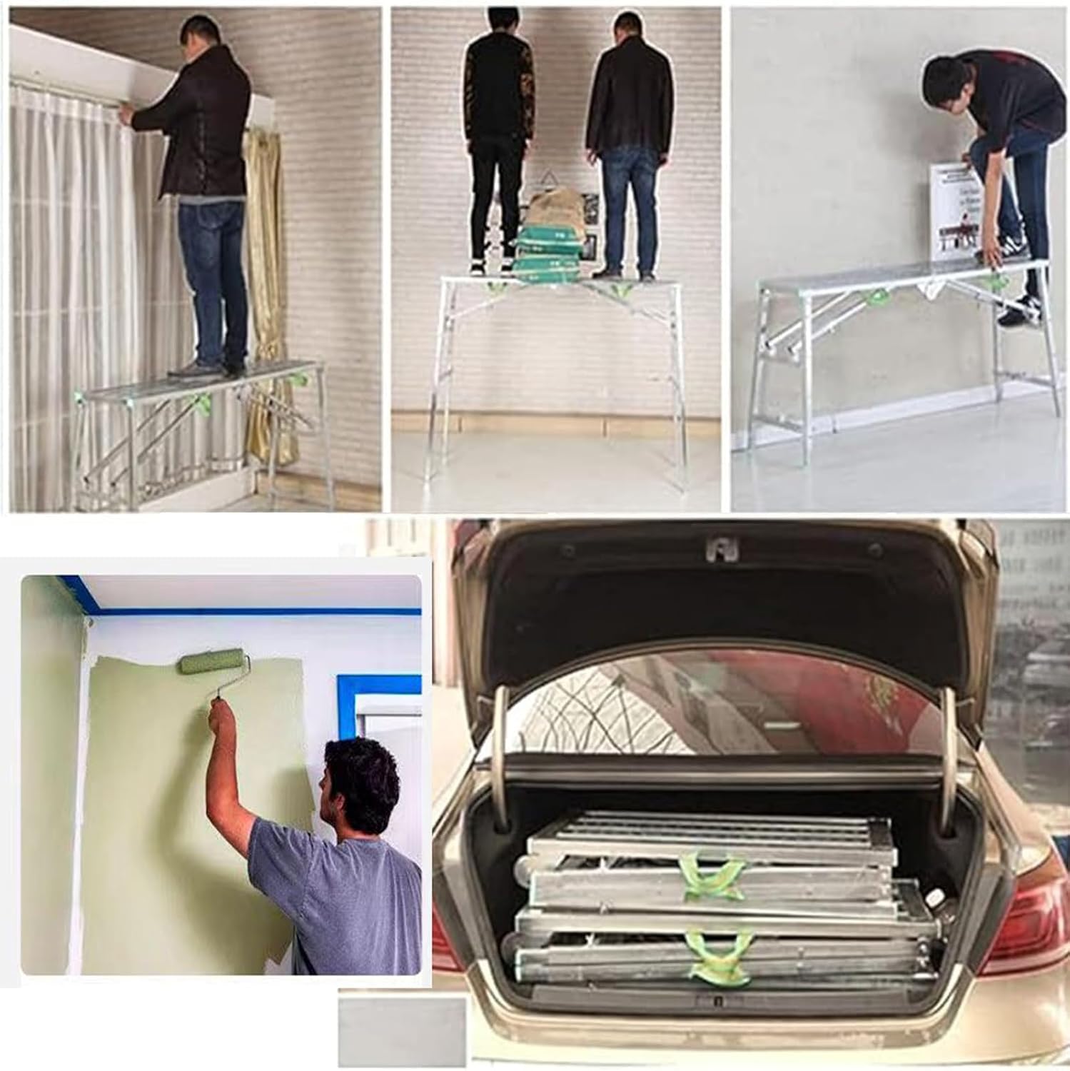 Adjustable Height Portable Folding Scaffolding Work Platform, Scaffolding Equipment, Aluminum Extension Plank 880lbs Capacity, Multipurpose Aluminum Step Ladder,140cm/4.5ft