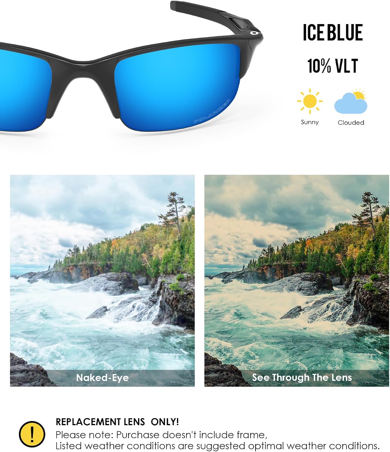 BLAZERBUCK Anti-salt Polarized Replacement Lenses & Sock Kit for Oakley Half Jacket 2.0 OO9144/Half Jacket 2.0 Asian Fit OO9153 - Ice Blue
