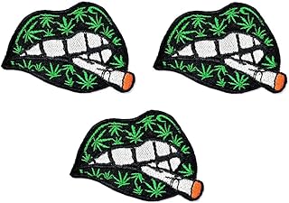 Umama Patch Set of 3 Lady's Kiss Hot Sexy Lips Black Cartoon Applique Patch Marijuana Leaf Lips Embroidered Iron On or Sew On Patch Craft Clothing Decorative Repair