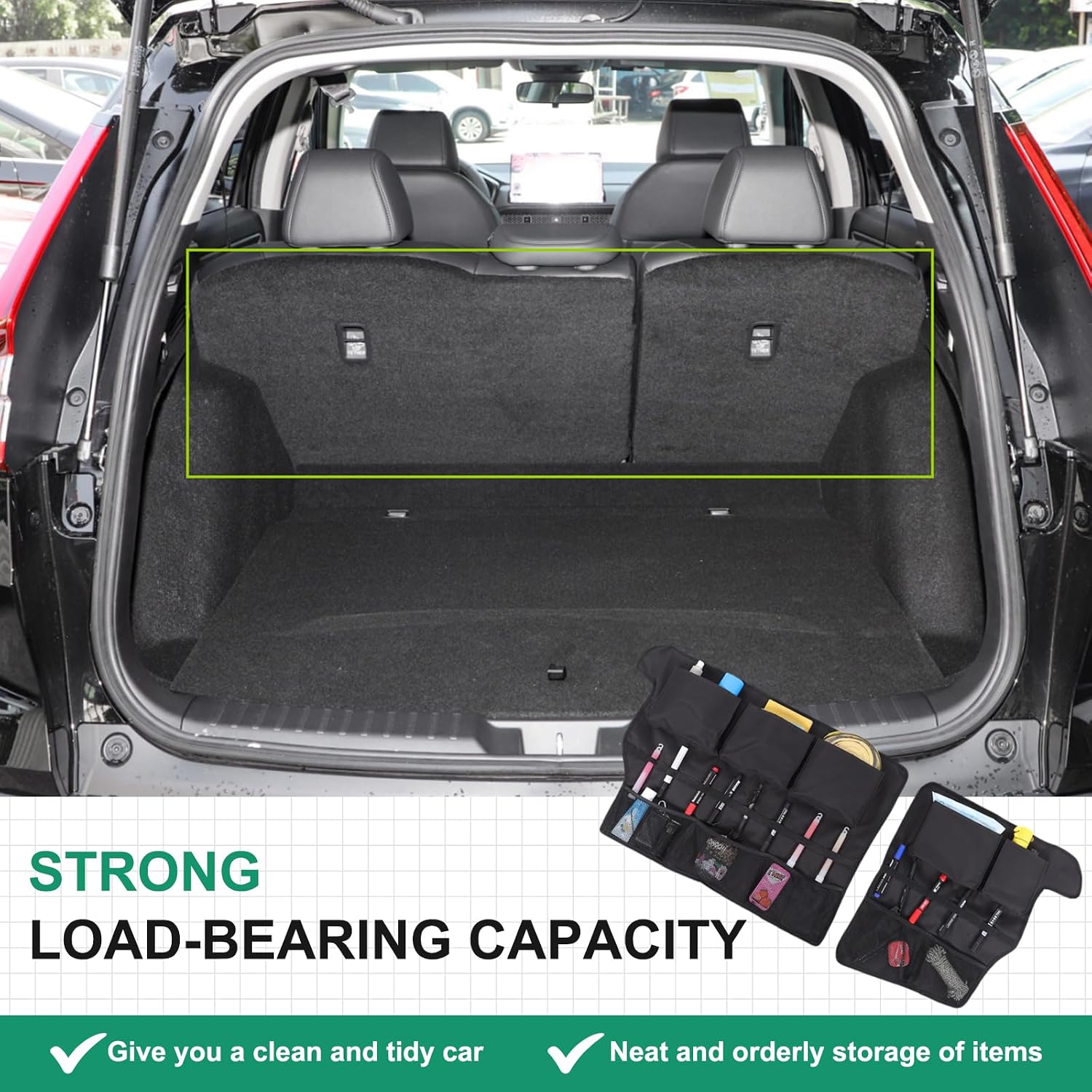 PIUGILH Car Back Seat Trunk Organizer Compatible with Honda CR-V CRV 2023 2024 2025, Car Trunk Storage Cargo Bag with 10 Large Pockets, Black, 2Pcs