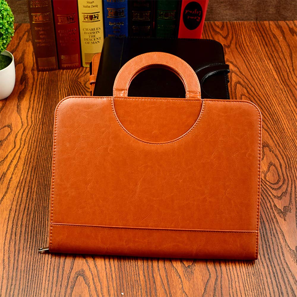 Cartella in pelle PU, cartella per affari, presentazione aziendale, in pelle PU, per personalizzazione, cartella organizer tascabile per uomini e donne, marrone
