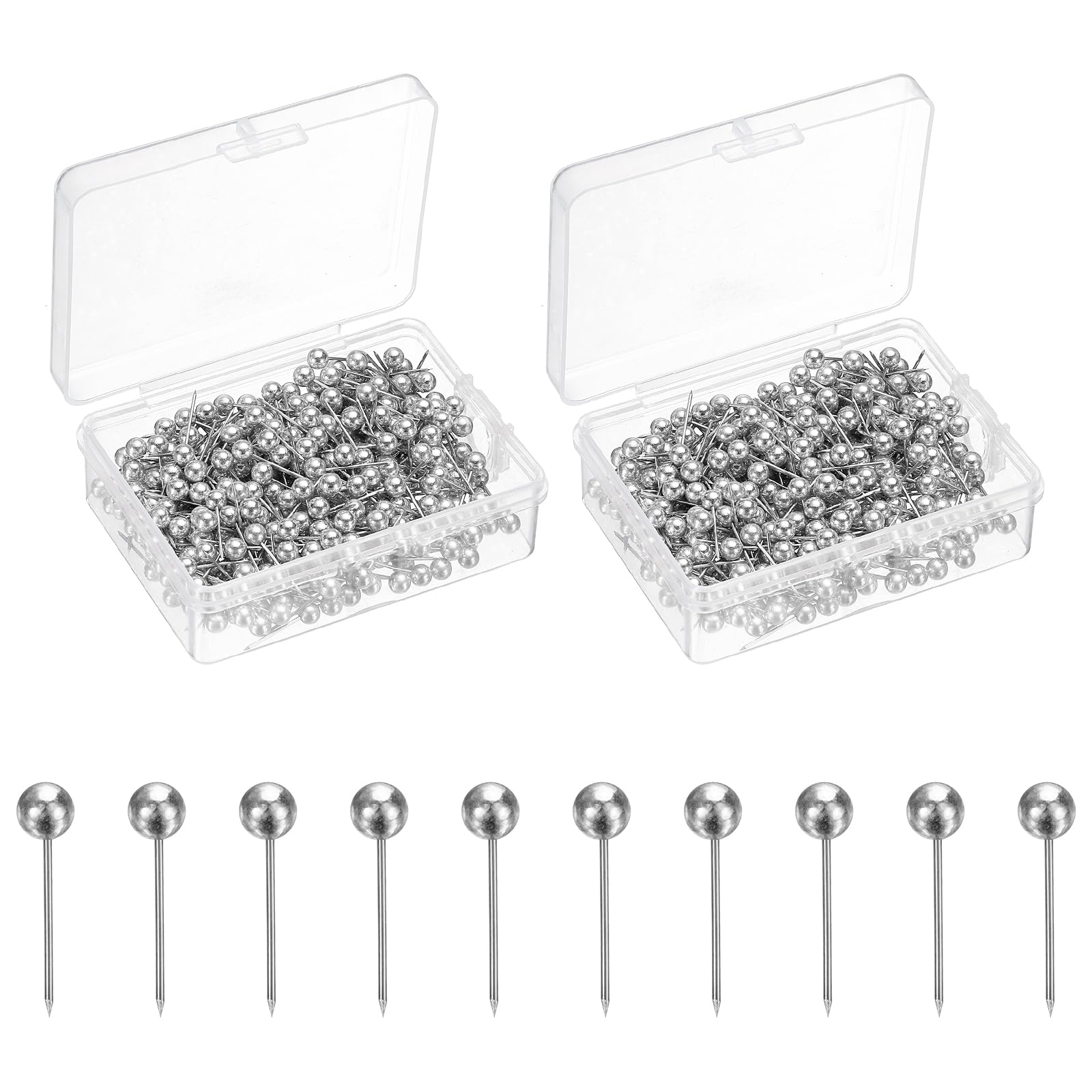 sourcing map 800 Pcs Push Pins, Map Thumb Tacks 4mm Round Head Decorative Push Pins for Bulletin Board Home Office Travel Wall DIY Crafts Map Photo, Silver