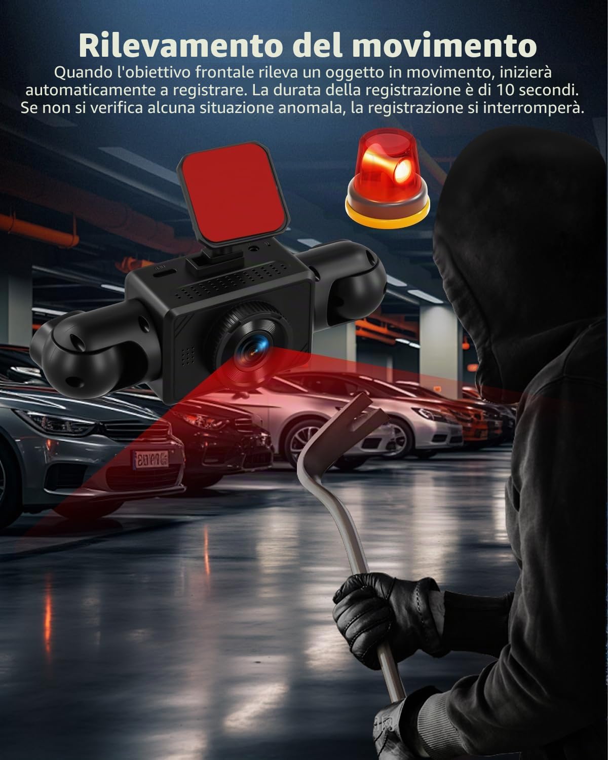 NHOPEEW Dash Cam a 4 canali anteriore e posteriore - Telecamera per auto a 360 gradi con display da 2 pollici, visione notturna IR, registrazione in loop, rilevamento del movimento + scheda TF da 64G