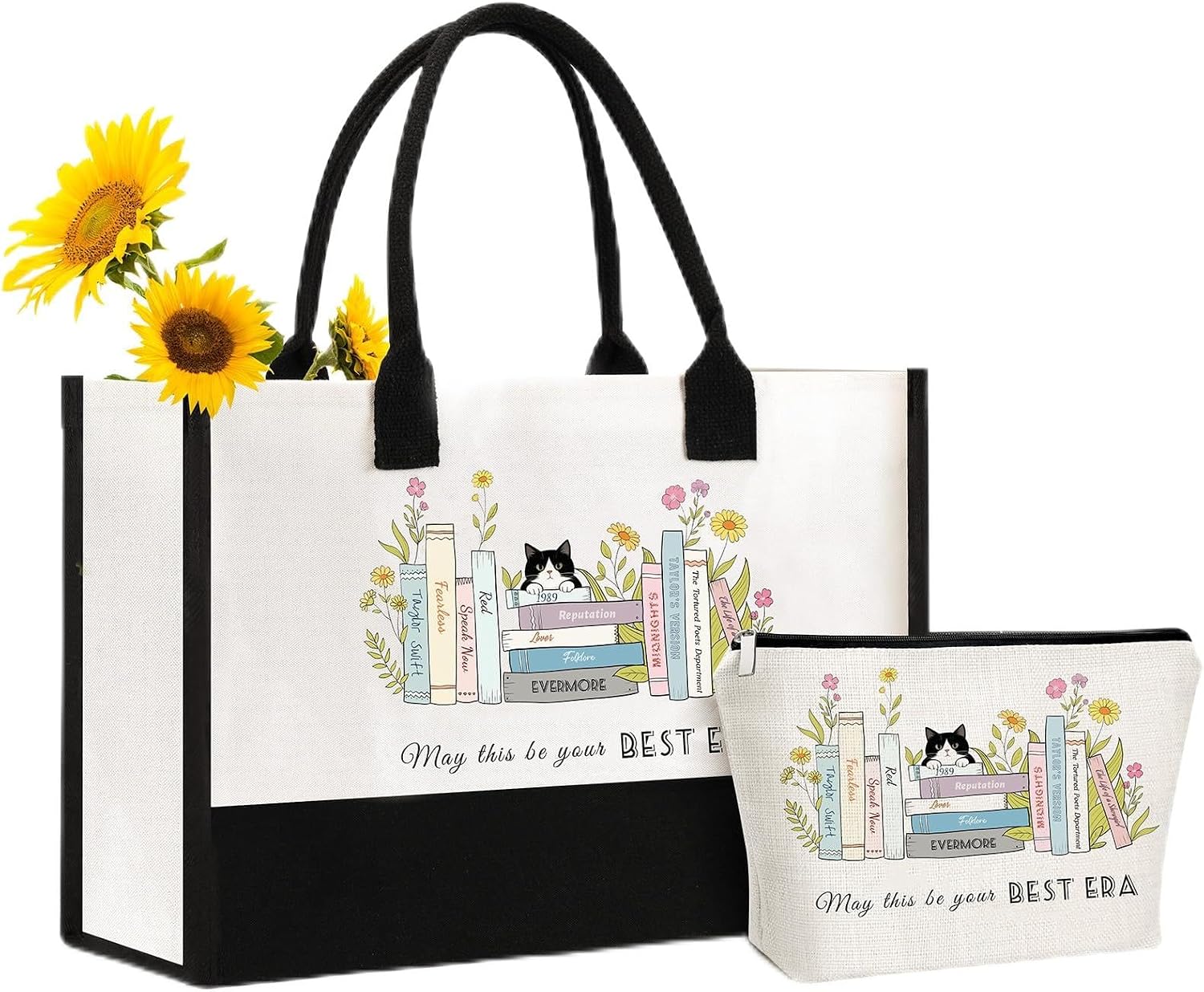 Canvas Tote Bag and Pouch Set for Women