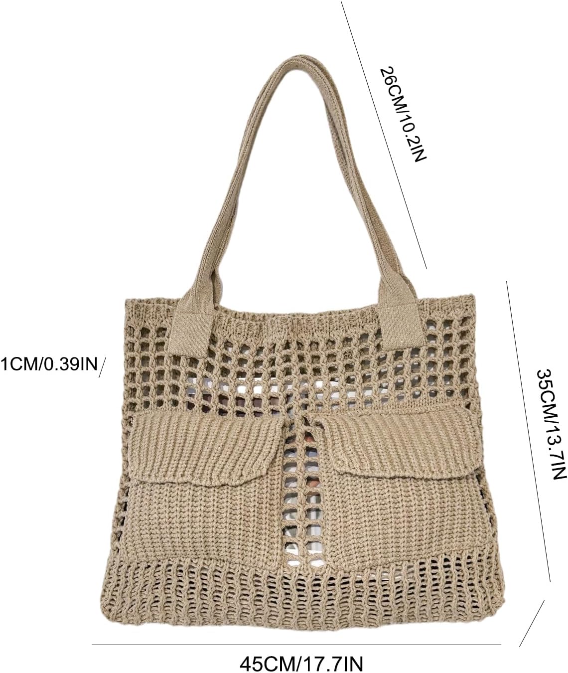 ENBEI Women's Beach Tote Bag, Crochet Knit Hollow Design, Stylish Tote for Beach,Travel and Everyday Use Aesthetic Handbag