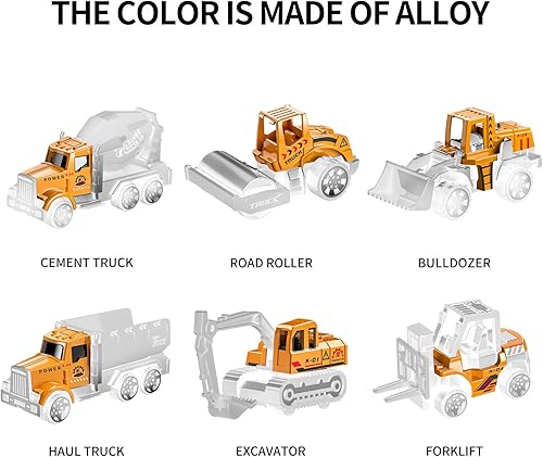 Miniatura 5 de TEMI Juego de juguetes de construcción de ingeniería fundida a presión con tapete de juego portacamiones carretilla elevadora excavadora mezcladora