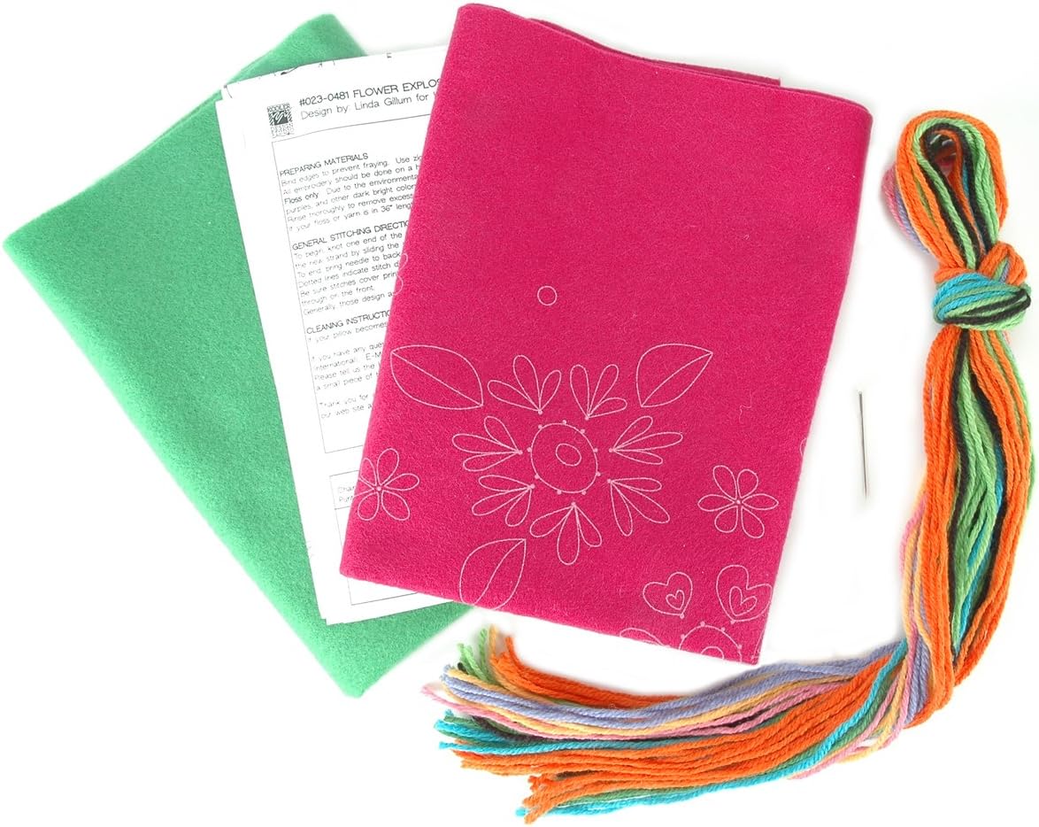 Janlynn Kool Felt Flower Explosion Pillow Crewel Embroidery Kit