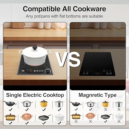 Miniatura 9 de Cocina eléctrica, estufa eléctrica de 1800 W con control táctil LED y perilla, estufa eléctrica de un solo quemador L9 niveles de potencia, bloqueo