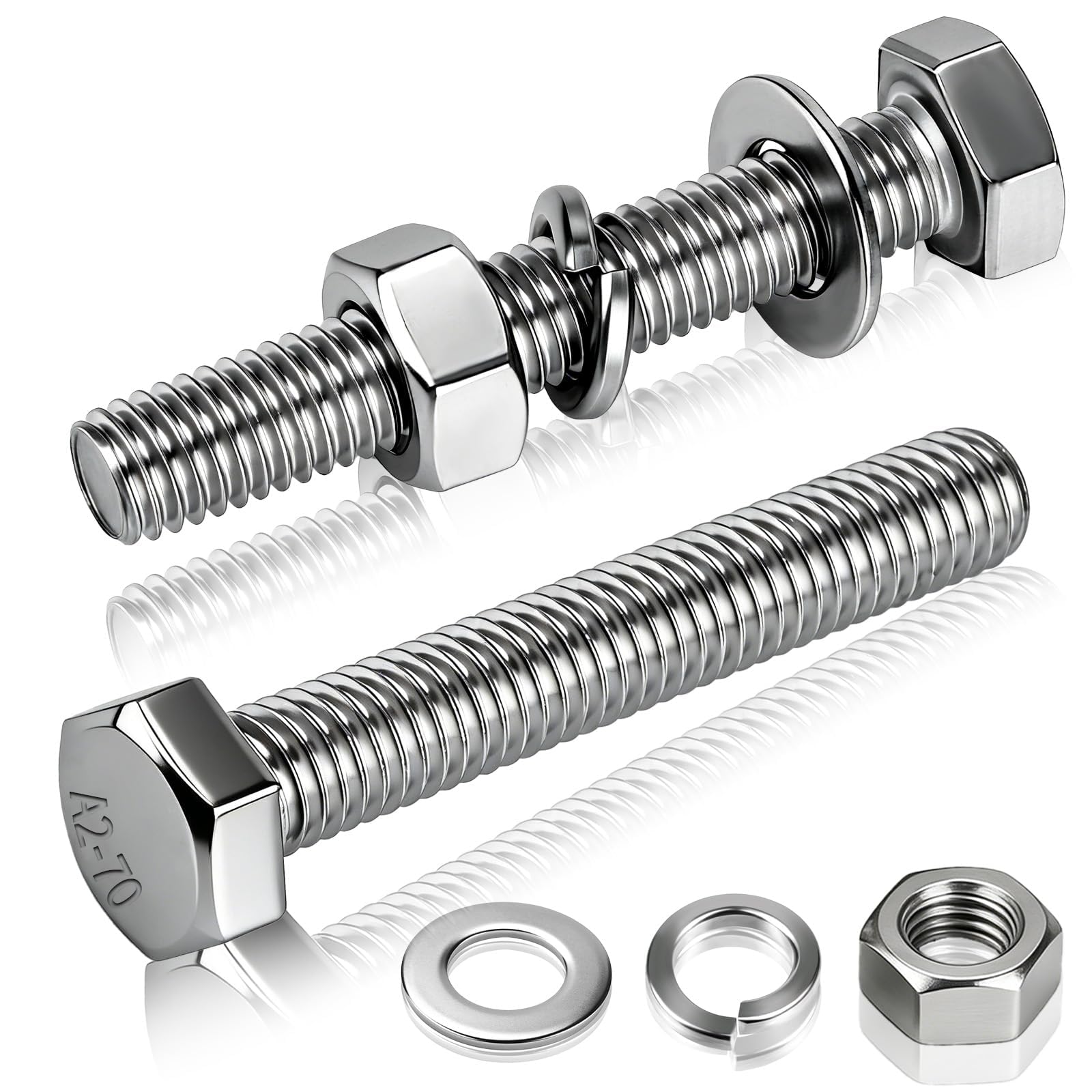sturiz 6pcs M8 Hex Head Screw Bolt with Nuts Flat & Lock Washers Kits M8x35mm Stainless Steel Nuts and Bolts Nuts and Washers Coach Bolts for DIY Equipment Machinery