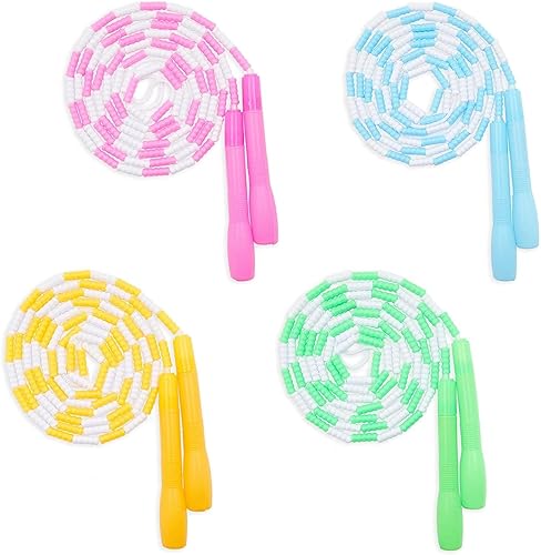BLUE PANDA Juego de cuerdas de saltar con cuentas de 4 a 9.2 pies cada una, multicolor, de 8 a 12 años – cuentas de PVC para saltar cuerda fitness y