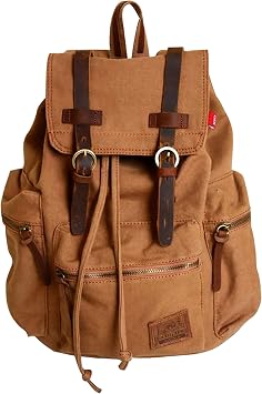 HuaChen Vintage Canvas Leather Backpack AUGUR Hiking Daypacks Computers Laptop School Bag Shoulder Backpacks Unisex Casual Rucksack Satchel Bookbag Mountaineering Bag for Men Women M32_Tan
