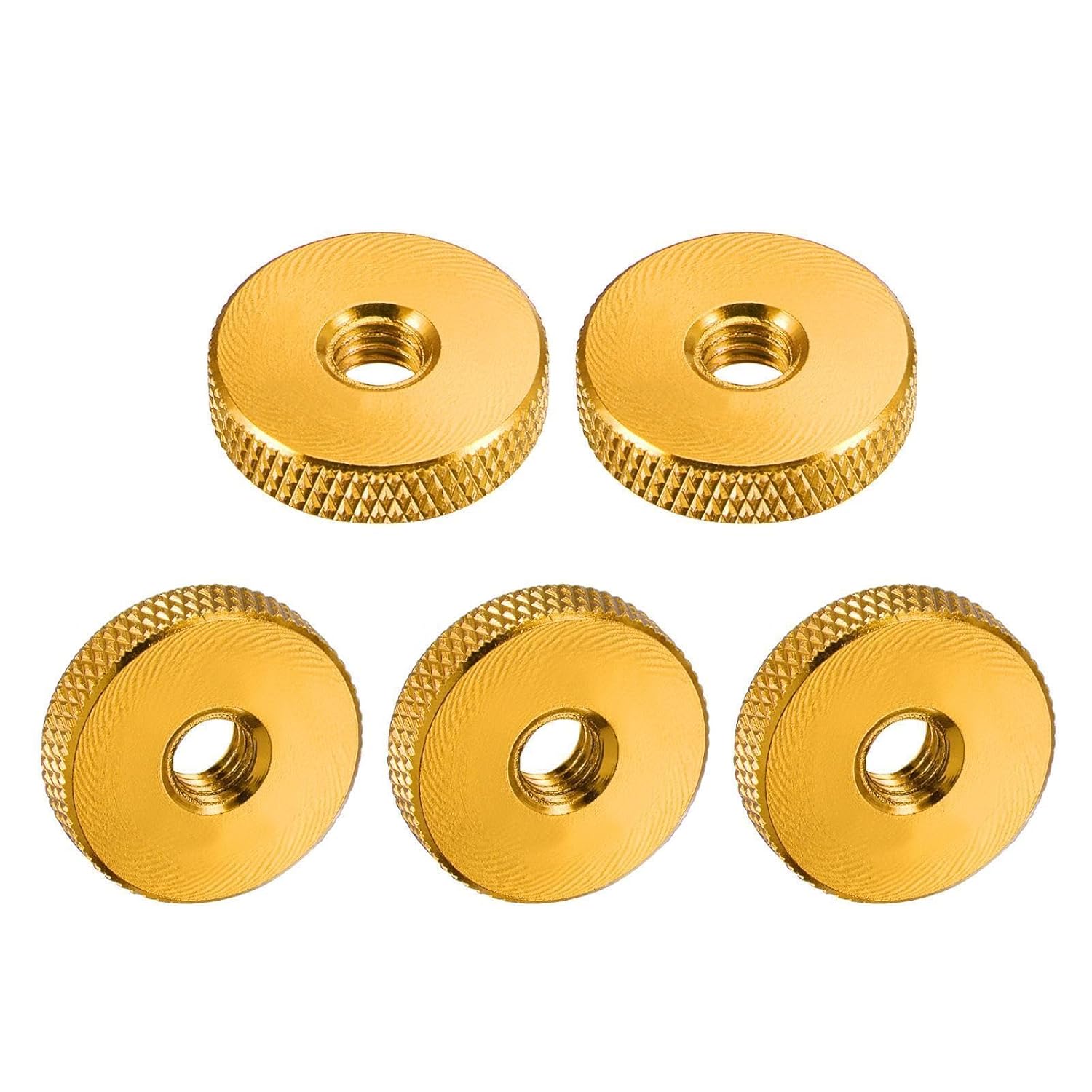 Tool Parts and Accessories M6x20mmx5mm Flat Knurled Nut Thumb Nuts Adjusting Aluminum Alloy Golden 5Pcs (#CN-140824-09577)