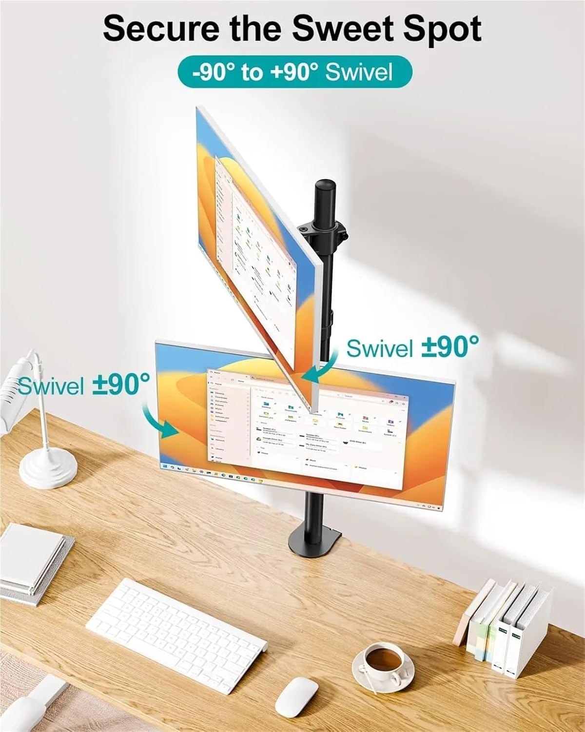 Vertical Dual Monitor Arm Stand for 2 Screens Up to 32", Adjustable Height Tilt Swivel, 17.6 lbs Capacity Per Arm