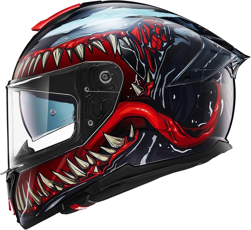 ILM Full Face Dual Visor Motorcycle Helmets with Rear Wing Pinlock Compatible Motorbike Street Bike Helmet DOT Men Women Model 861A (TheNight, M)