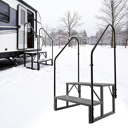Miniatura 9 de Escalera de taburete para adultos, escalones de piscina con 2 pasamanos, escalera de caravana de 3 escalones, escalones de caravana para remolques