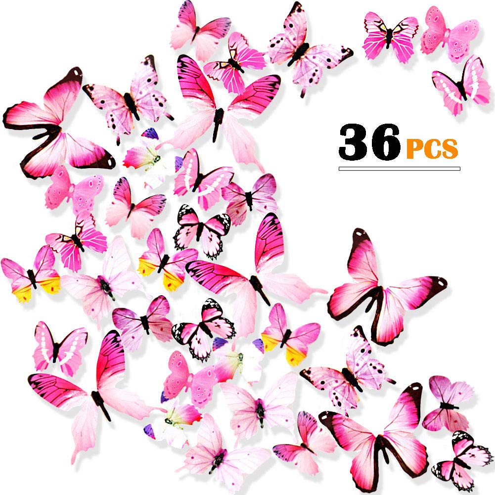Ewong Butterfly Wall Decals 36pcs 3d Butterflies Home Decor For Room Wall Sticker For Girls Room Kids Bedroom Bathroom Baby Nursery Decoration Pink Buy Online In Burundi Missing Category Value