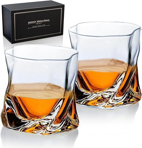 Juego de 2 vasos de whisky a la antigua, vasos transparentes de roca de 10 onzas con caja, juego de vasos de whisky de cristal para parejas, diseño