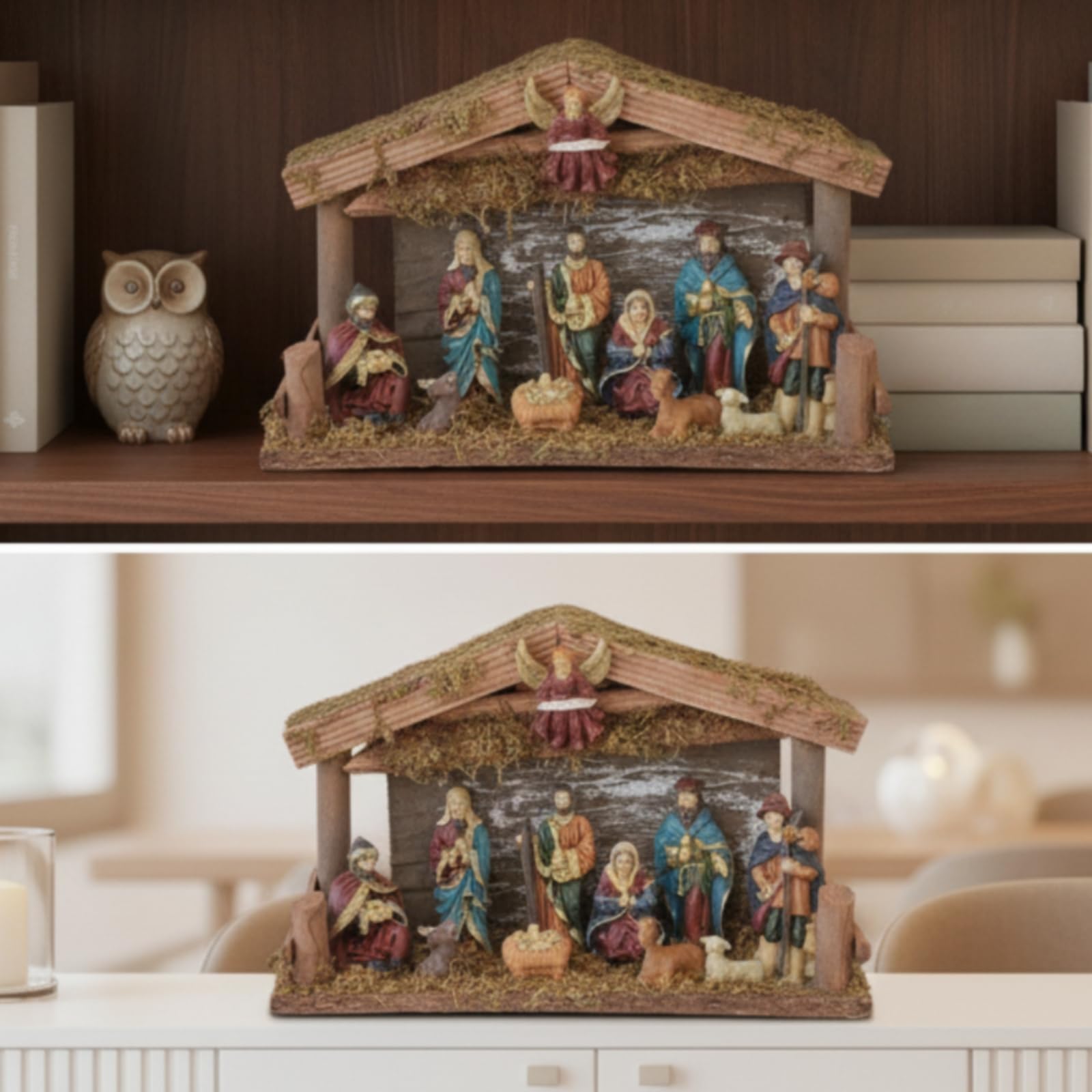 Crèche Noël Lumineuse Crèche Noël Complète Style Européen Figurines la Nativité pour Collectionneurs, Salon