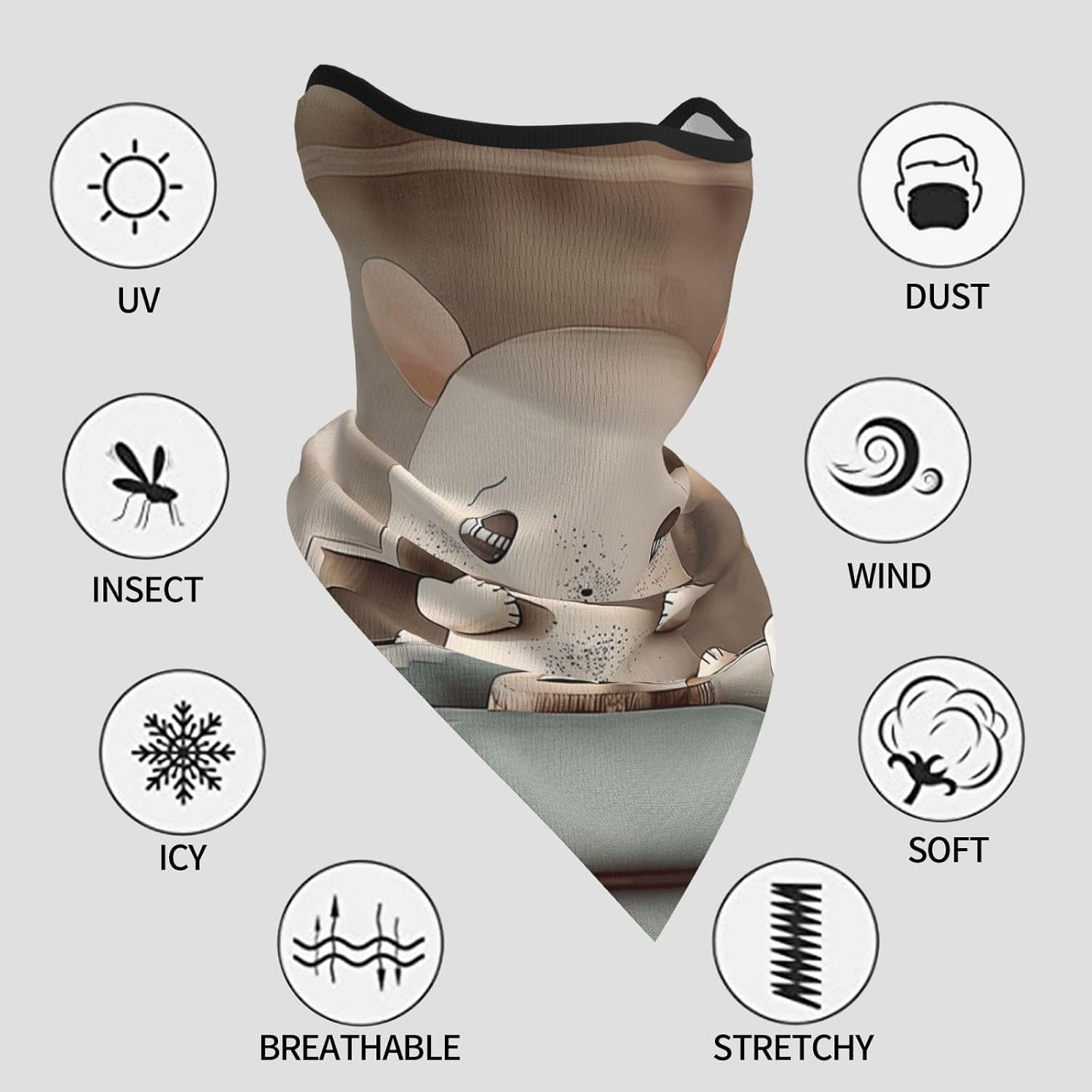 Protection Neck Gaiter Face Cover Cute puppet Balaclava Scarf Mask, Windproof Breathable Sun Shield for Men Women, Skiing Hiking Cycling Outdoor Sports