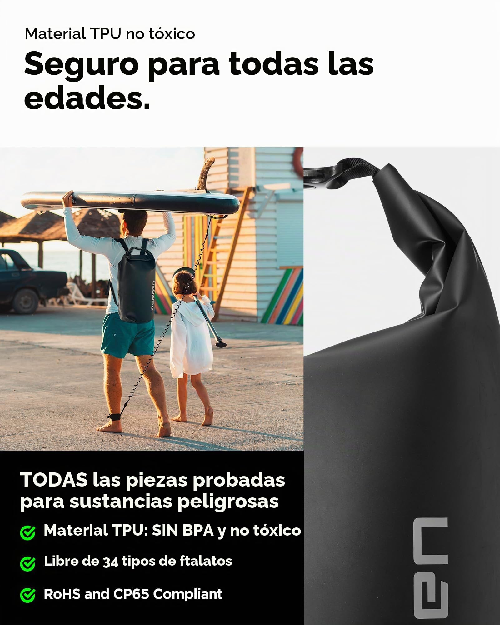 Spigen Aqua Shield Bolsa Impermeable, 30L Dry Bag, Bolsa Seca, Mochila con Correas Acolchadas Ajustables para Playa, Piscina, Pesca, Natación, Camping, Canoa, Senderismo, Kayak