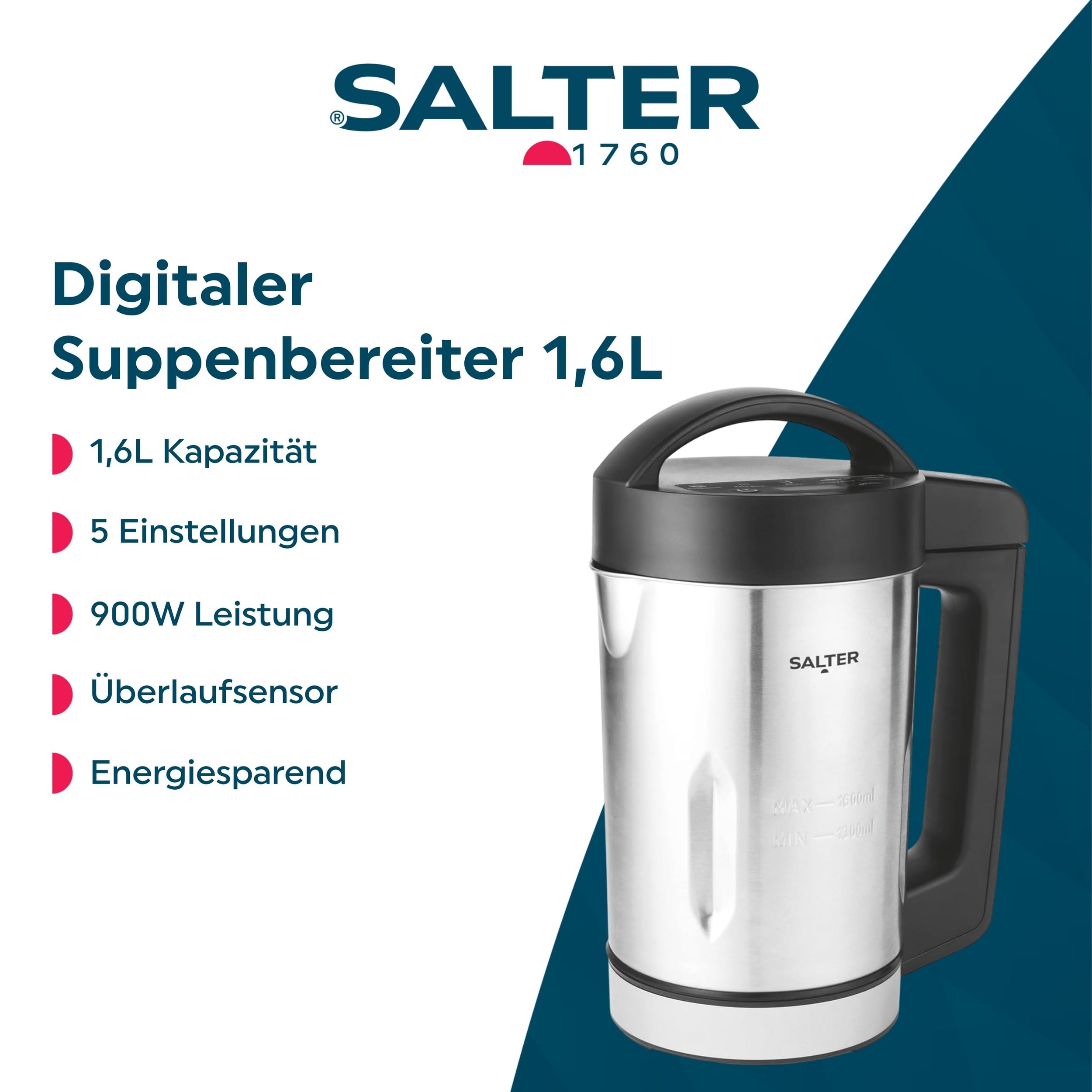 Salter Digitaler Suppenmacher 1,6 L 900 W 5 Programme Mixer