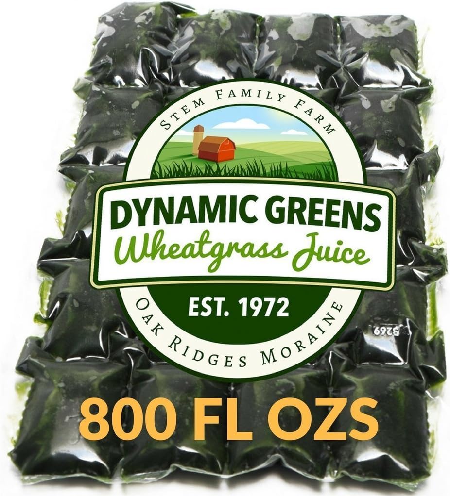 Dynamic Greens Wheatgrass Juice - 800 Fl Ozs - Just $1.25 Per Oz - 100% Wheatgrass Juice - Field Grown - Flash Frozen - Unpasteurized - 1600 x 0.5 Fl Oz Portions