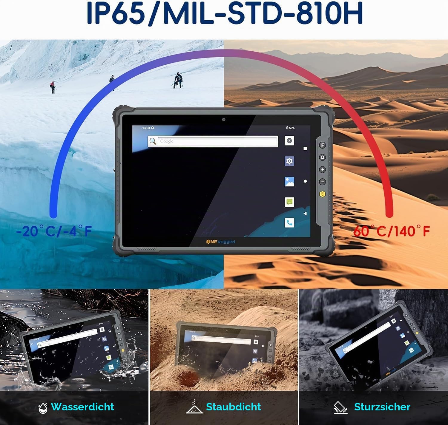 Robustes Tablet M10T mit Barcode-Scanner, 10,1 Zoll 4G Android 14 Tablet, Zebra SE4710, 8GB+128GB, IP65 MIL-STD-810H wasserdicht, 10000mAh, Industrieller Outdoor-Arbeits-PC mit 13+5MP Kamera