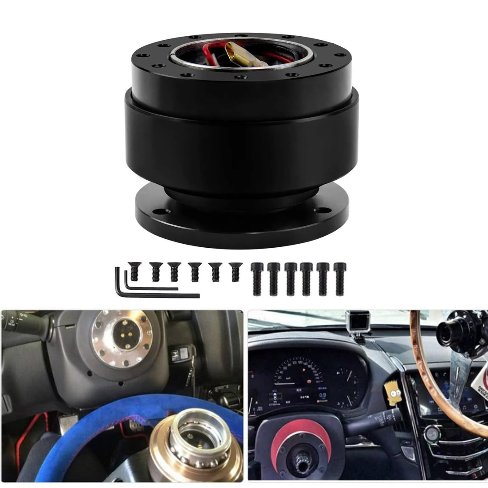 Volant à Dégagement Rapide, 6 Trous Universel Volant Snap Off Boss Kit Vis Boule Volant à Dégagement Rapide Adaptateur de Moyeu Kit de Démolition pour Racing Rally Motorsport, Noir