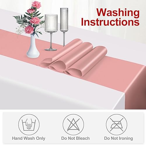 Miniatura 6 de Camino de mesa de oro rosa  Paquete de 2 caminos de mesa de satén de 12 x 108 pulgadas para mesa rectangularredonda, comedor, fiesta, boda,