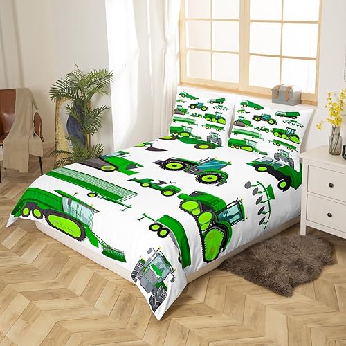 Miniatura 3 de Erosebridal Funda de edredón de camiones de equipos, funda de edredón de excavadoras tamaño twin verde, funda de edredón de vehículos para niños,