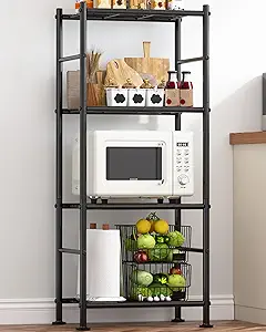 Storage Shelves - 4 Tier Shelf Organizer, Heavy Duty Garage Shelving Unit with Leveling Feet, Stable Metal Shelves Organizer for Pantry, Kitchen and Closet, 18.4" W x 12.6" D x 44.2" H, Black