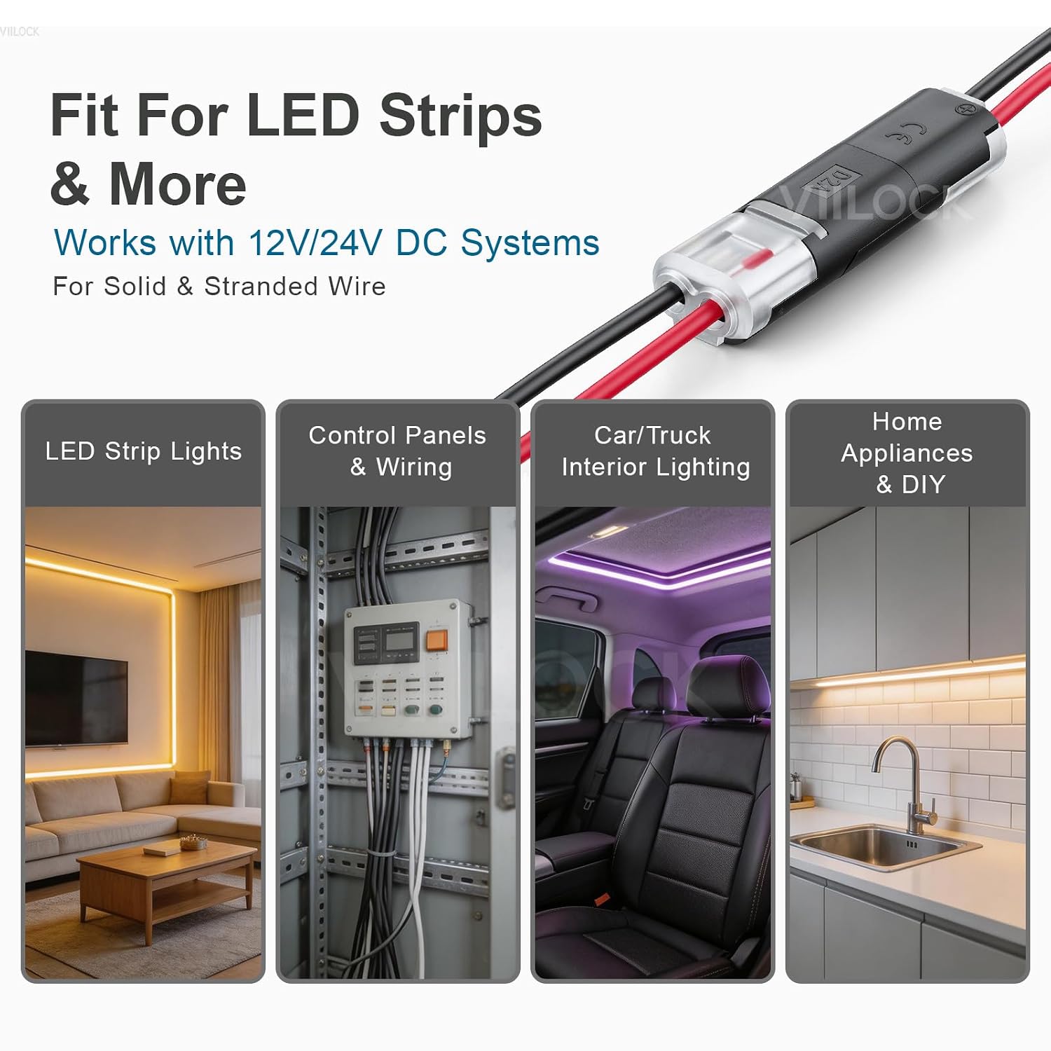 30Pcs 2 Pin Double Wire Quick Plug-in Connectors LED Strip 18-16AWG | D2A, Quick Disconnect Wire Connectors with Locking Buckle