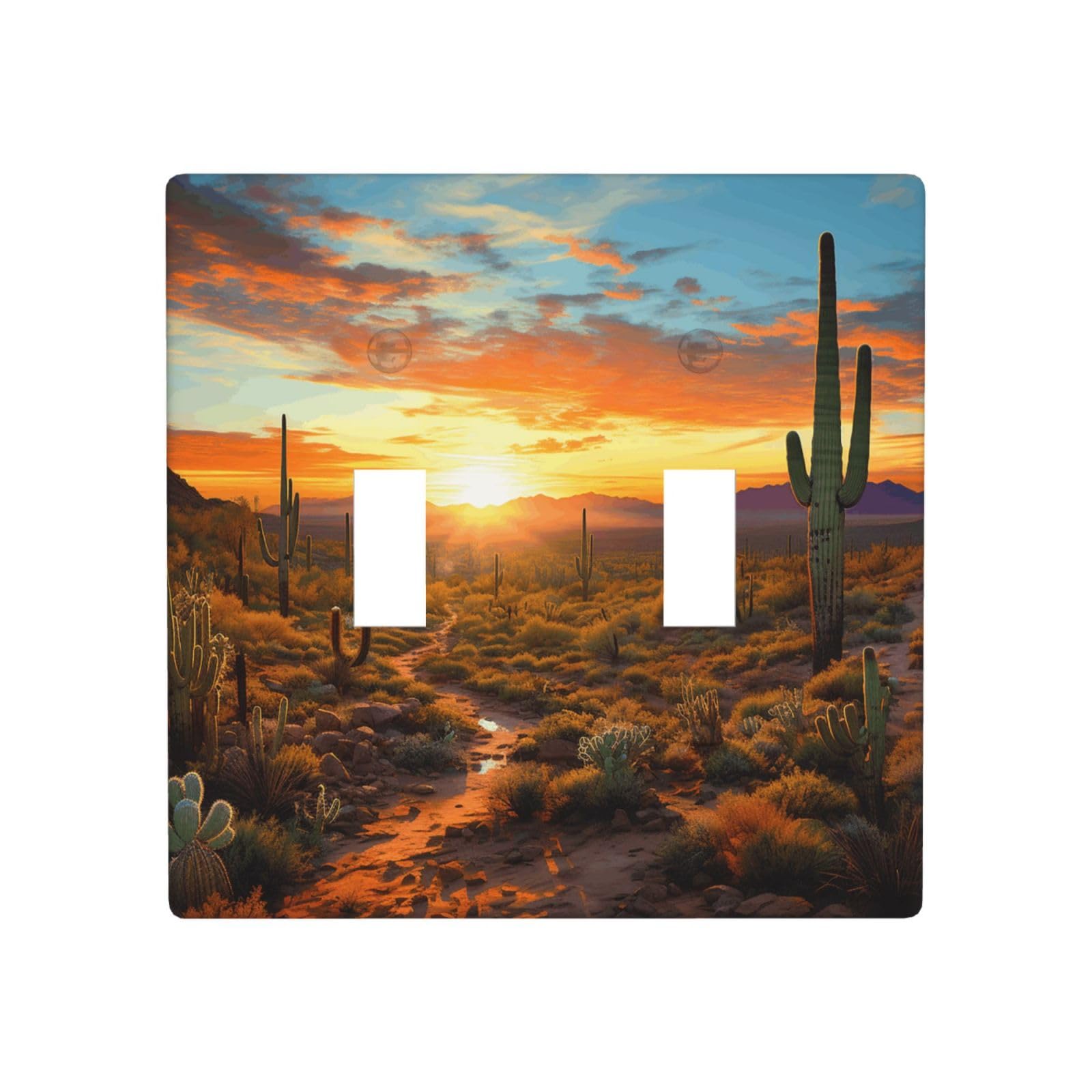 Aceprints Saguaros At Sunset 2 Gang Double Toggle Wall Plates, Unbreakable Decorative Duplex Light Switch Plate Covers Electrical Switchplate Cover Faceplate For Bathroom Kitchen Decor