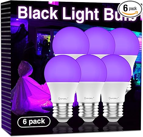 Onforu 15W LED Black Light Bulbs, A19 E26 Blacklight Bulb 120W Equivalent, Purple Bulb 385-400nm, Glow in The Dark for Halloween, Black Light Party, Body Paint, Fluorescent Poster, 6 Pack