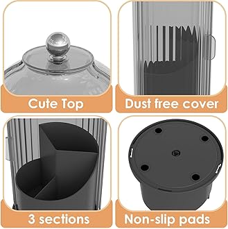 Makeup Brush Organizer with Lid, 360° Rotating Clear Dustproof Makeup Brush Organizer for Vanity Desk Bathroom Countertop (Black)