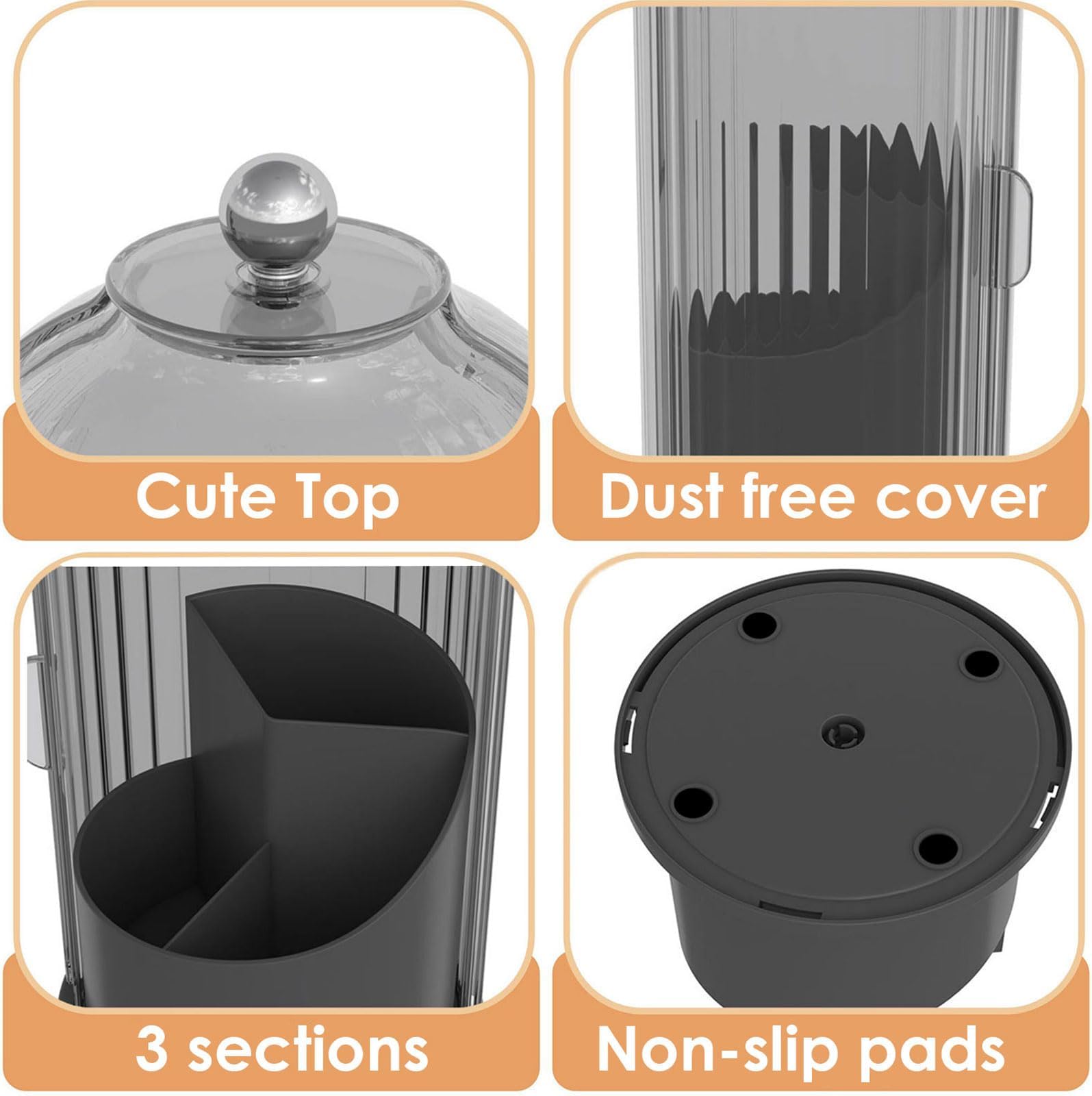 Makeup Brush Organizer with Lid, 360° Rotating Clear Dustproof Makeup Brush Organizer for Vanity Desk Bathroom Countertop (Black)