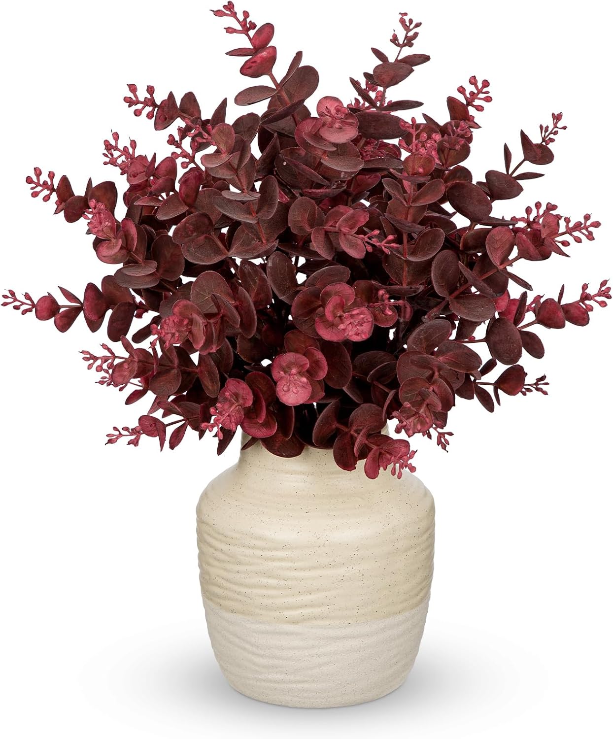 Artificial Eucalyptus Plant in Ceramic Vase, 13.8" Faux Potted Plant | Faux Eucalyptus Potted Plant in White Ceramic Pot, Round Matte Leaves, Indoor Shelf Table Decor
